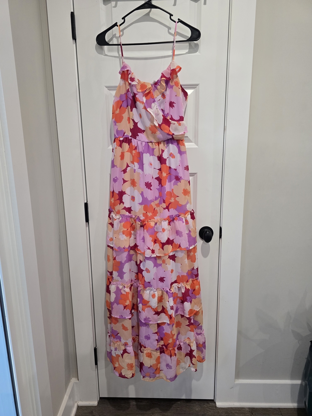 Hudson & Gray Floral Tiered Maxi Dress in Pink & Orange Like New